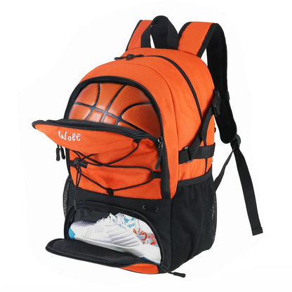 WOLT Basketball Backpack - Large Sports Bag with Separate Ball Holder & Shoes Compartment, Best for Basketball, Soccer, Volleyball, Gym, Travel