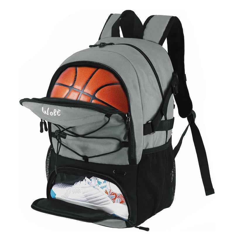 WOLT Basketball Backpack - Large Sports Bag with Separate Ball Holder & Shoes Compartment, Best for Basketball, Soccer, Volleyball, Gym, Travel
