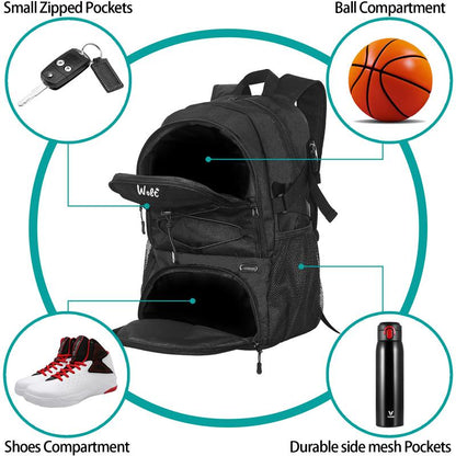 WOLT Basketball Backpack - Large Sports Bag with Separate Ball Holder & Shoes Compartment, Best for Basketball, Soccer, Volleyball, Gym, Travel
